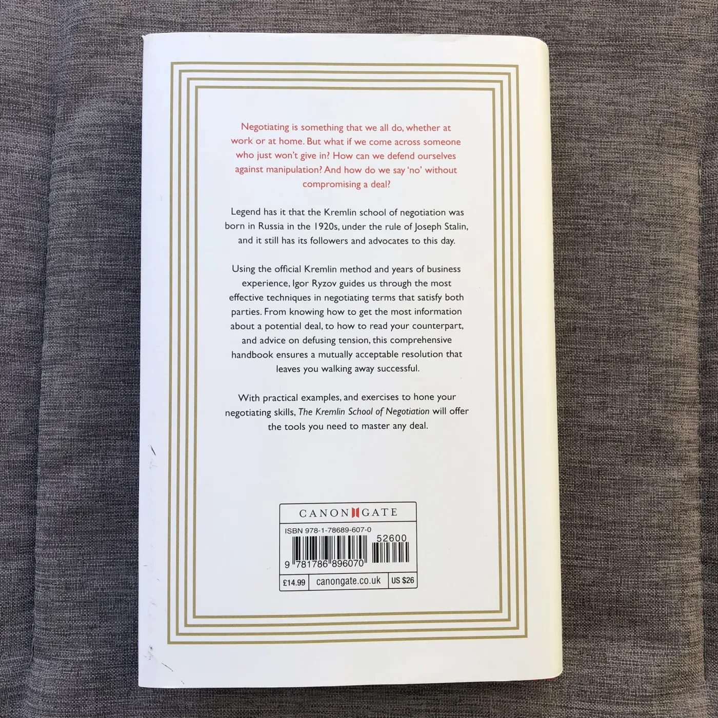The back cover of The Kremlin School of Negotiation