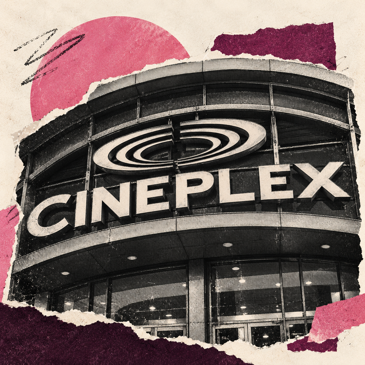 Original Media CFO editorial collage illustrating: Cineplex starts strategic review under new CEO