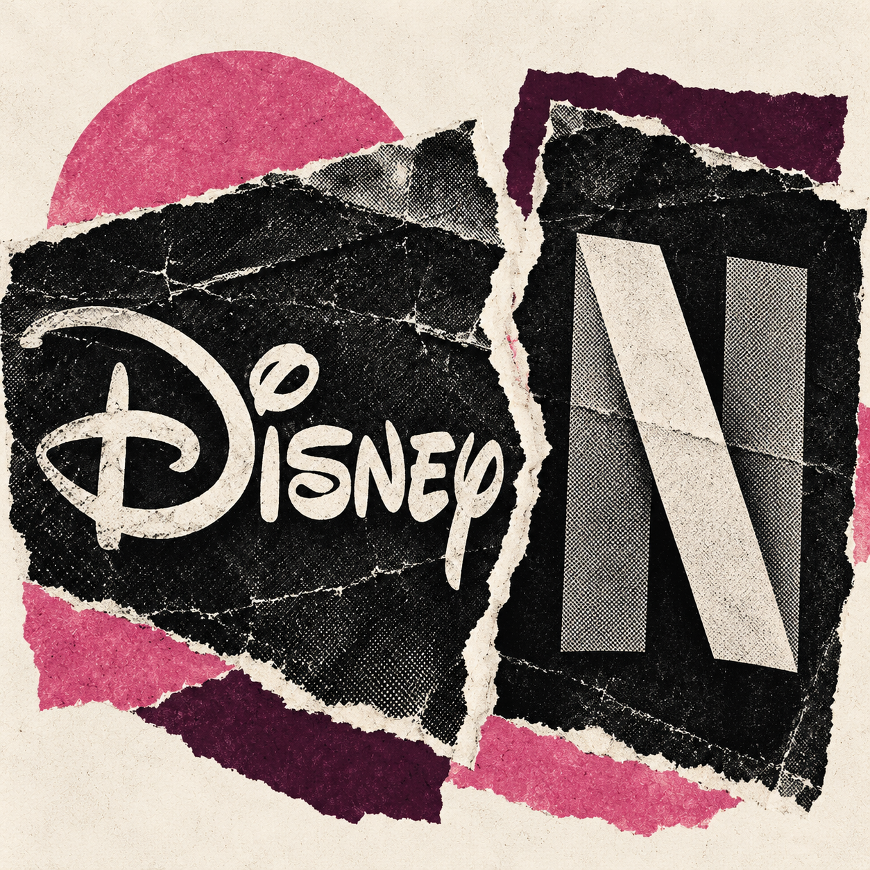 Original Media CFO editorial collage illustrating: Disney rents a window on Netflix